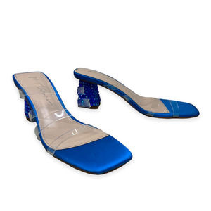 Betsey Johnson Capri Blue Sandal Heel Clear Strap Rhinestones NWT